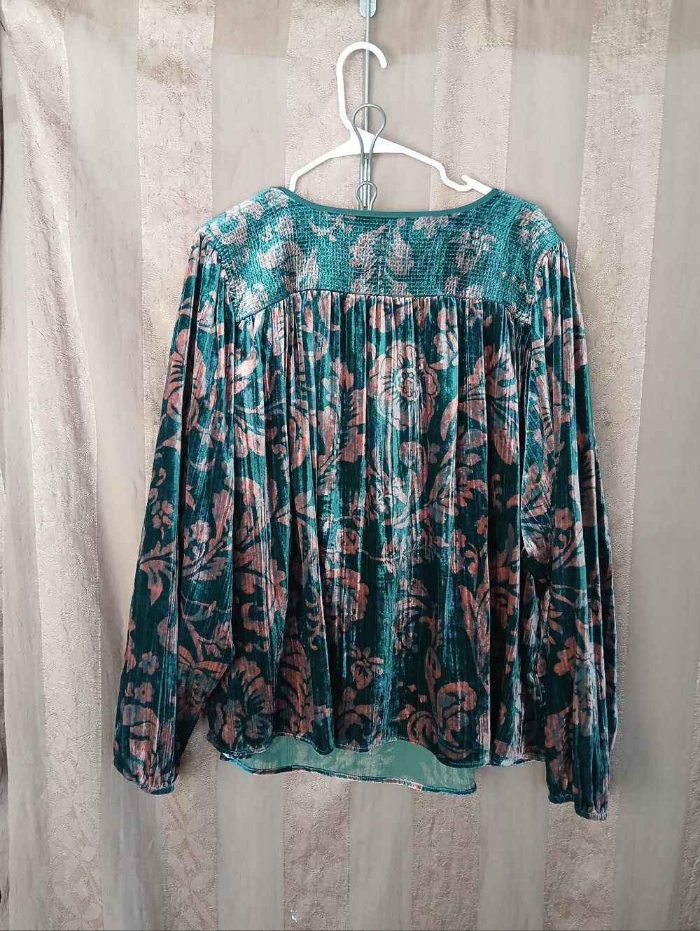 🏷️ Anthropologie Women's Top Faustine Velvet Teal Floral Peasant Plus 0458 - Picture 4 of 14